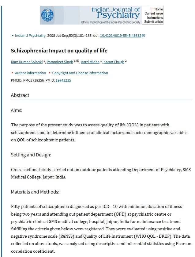 Schizophrenia: Impact on quality of life