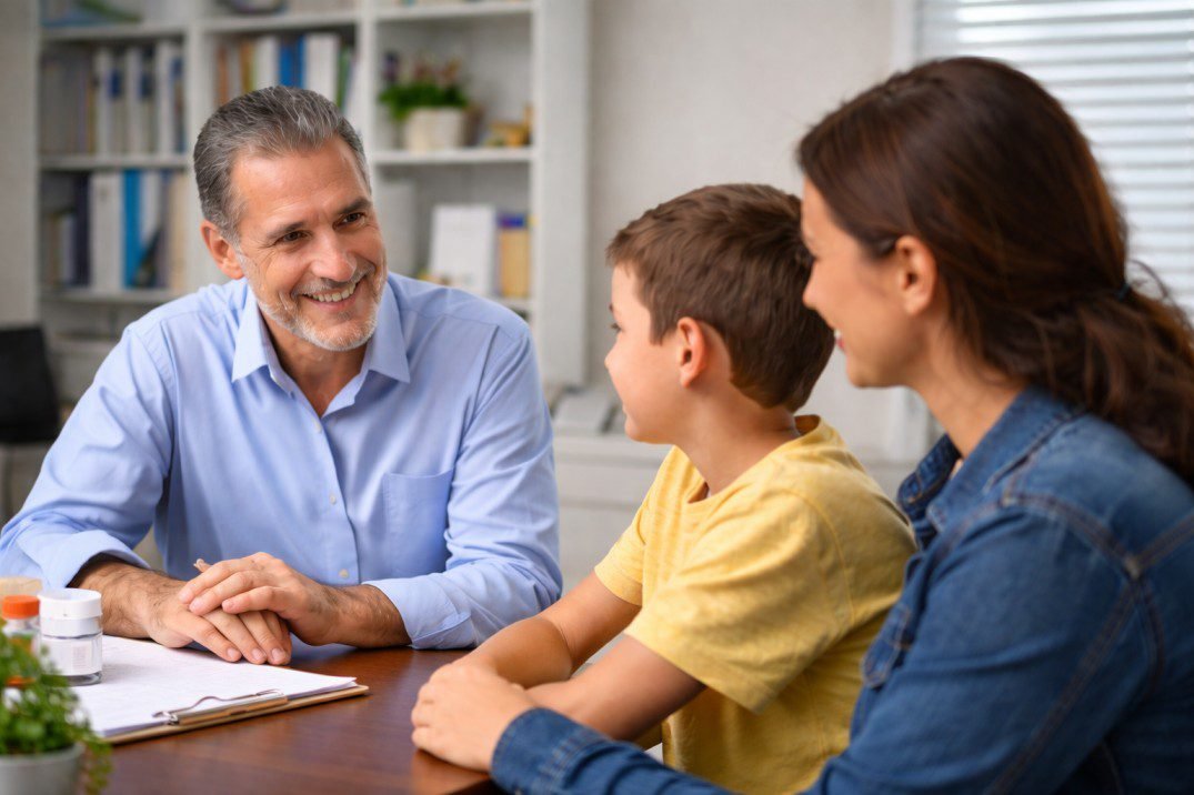 Parent and child in functional medicine consultation for autism treatment